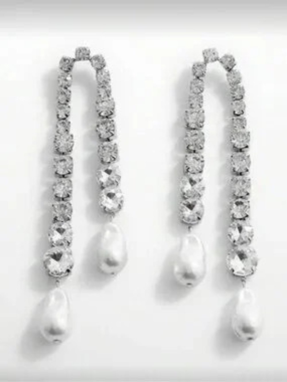 Clear Crystal and White Pearl Linear Drop Earrings